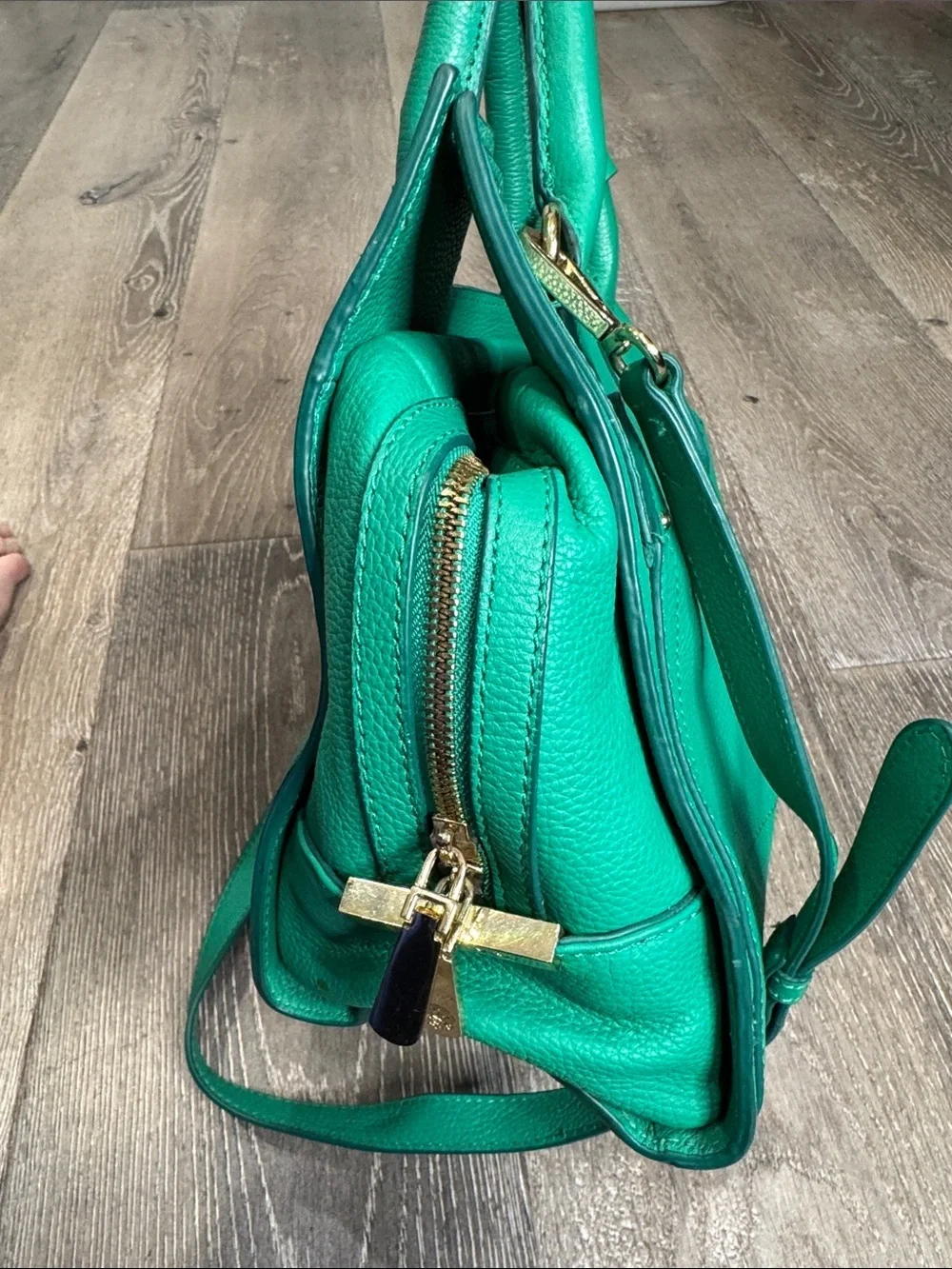 Vince Camuto Kylie Satchel Teal Green Pebbled Leather with Detachable Strap